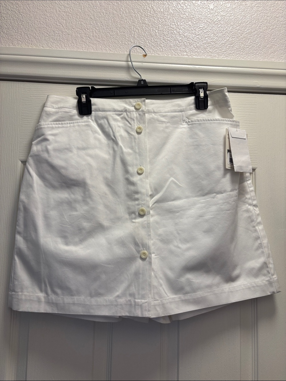 White Button-Front Mini Skirt